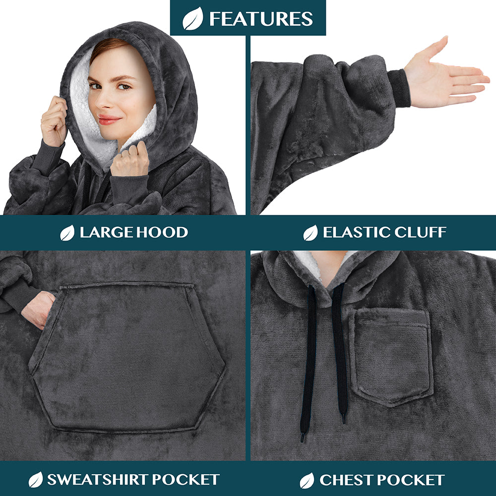 Chest Pocket Sherpa Hoodie Blanket - Kangaroo Pocket (Regular / Long)