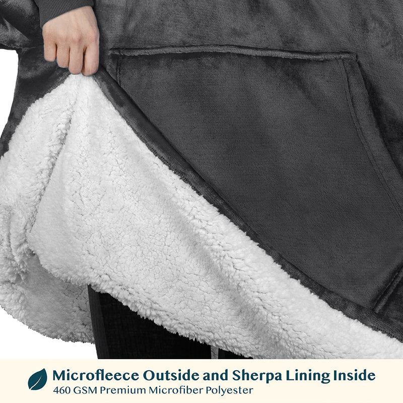 Chest Pocket Sherpa Hoodie Blanket - Kangaroo Pocket (Regular / Long)