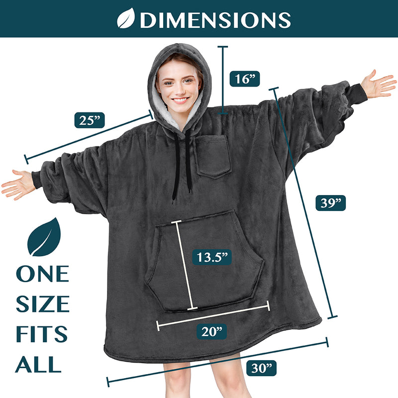 Chest Pocket Sherpa Hoodie Blanket - Kangaroo Pocket (Regular / Long)
