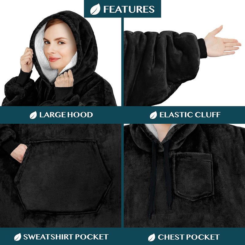 Chest Pocket Sherpa Hoodie Blanket - Kangaroo Pocket (Regular / Long)