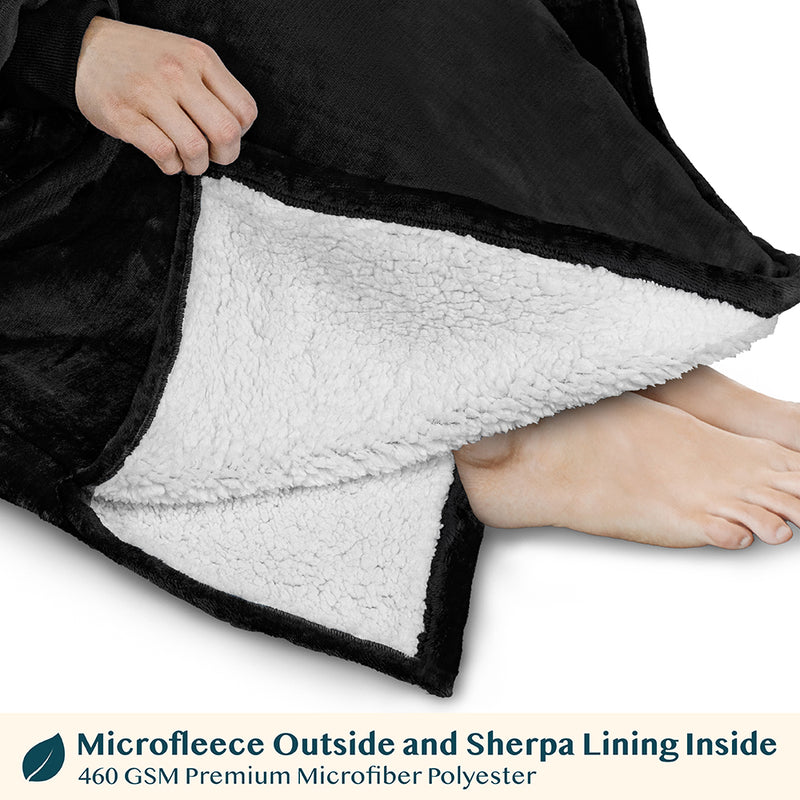 Chest Pocket Sherpa Hoodie Blanket - Kangaroo Pocket (Regular / Long)