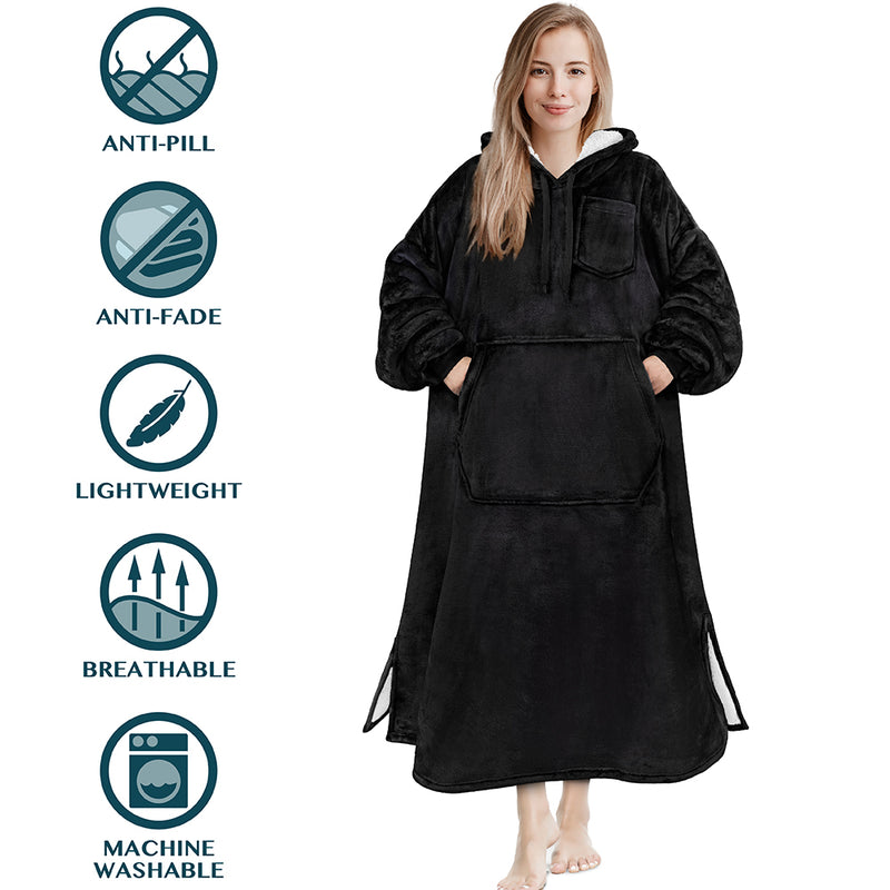 Chest Pocket Sherpa Hoodie Blanket - Kangaroo Pocket (Regular / Long)