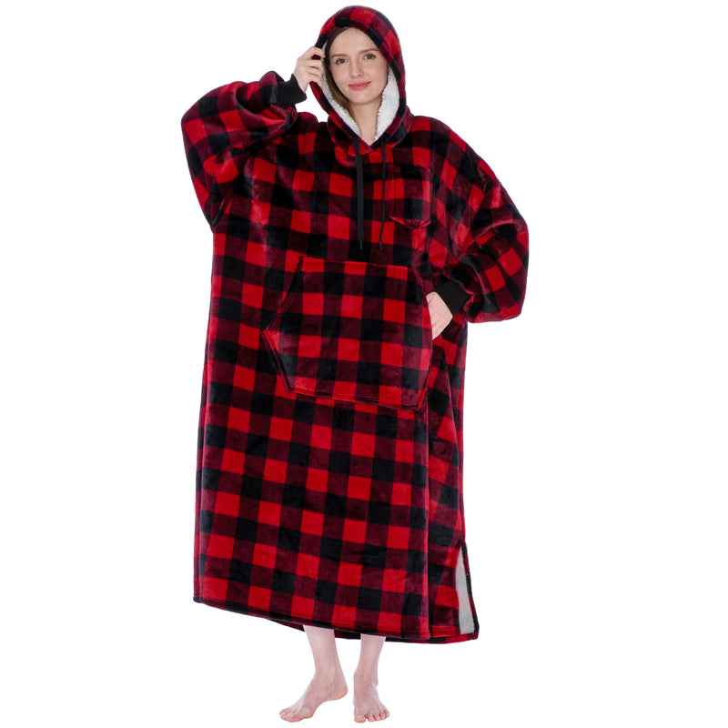Chest Pocket Sherpa Hoodie Blanket - Kangaroo Pocket (Regular / Long)