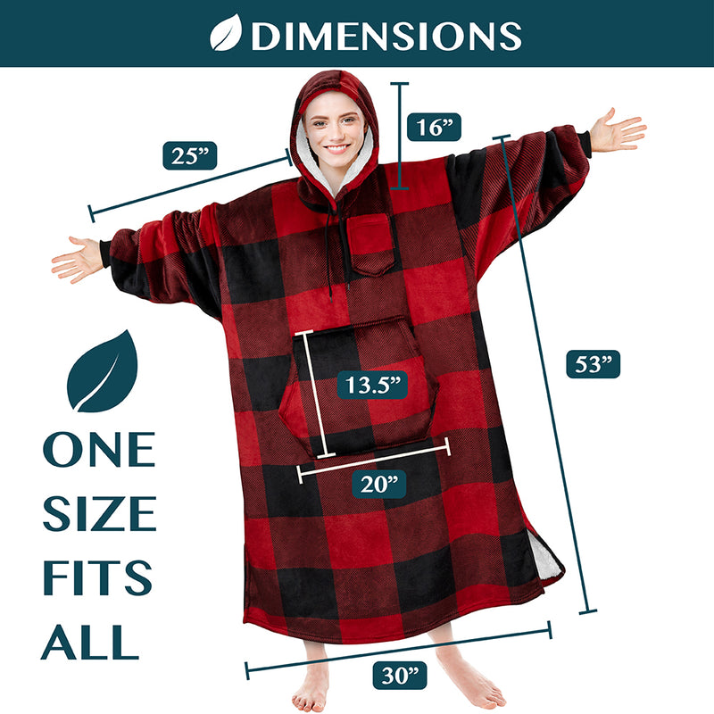 Chest Pocket Sherpa Hoodie Blanket - Kangaroo Pocket (Regular / Long)