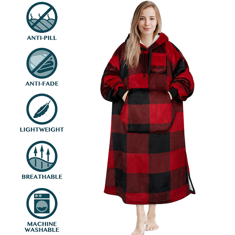 Chest Pocket Sherpa Hoodie Blanket - Kangaroo Pocket (Regular / Long)