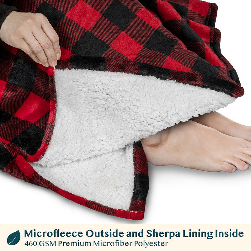 Chest Pocket Sherpa Hoodie Blanket - Kangaroo Pocket (Regular / Long)