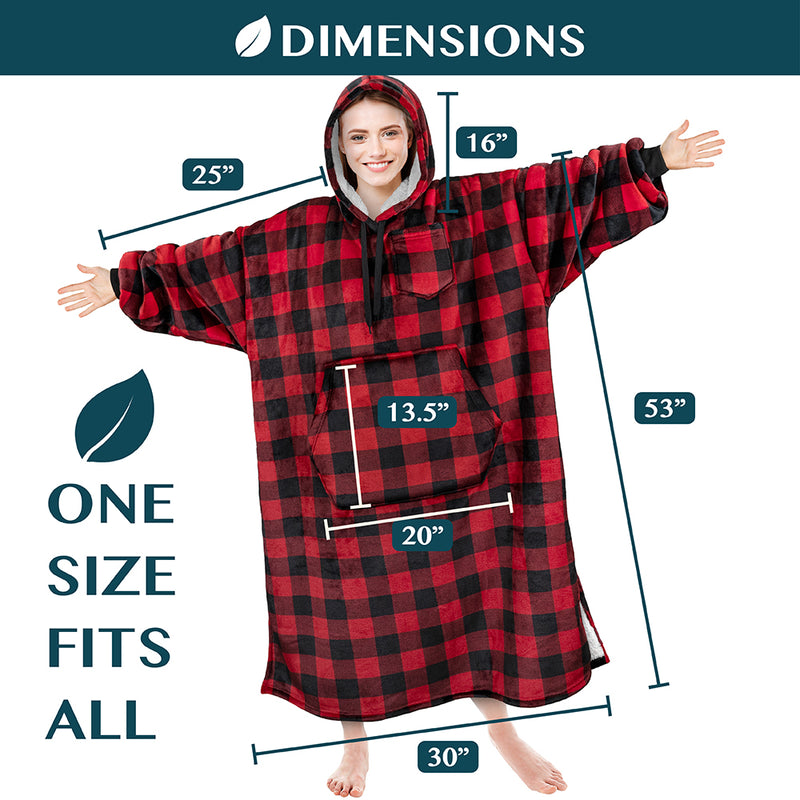 Chest Pocket Sherpa Hoodie Blanket - Kangaroo Pocket (Regular / Long)