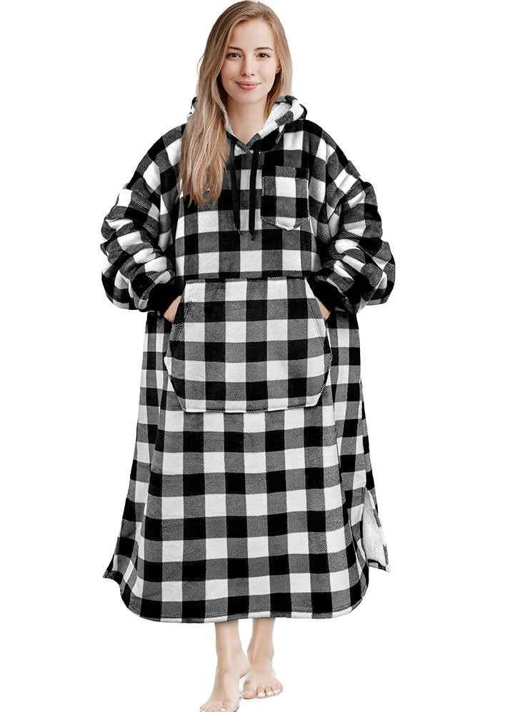Chest Pocket Sherpa Hoodie Blanket - Kangaroo Pocket (Regular / Long)