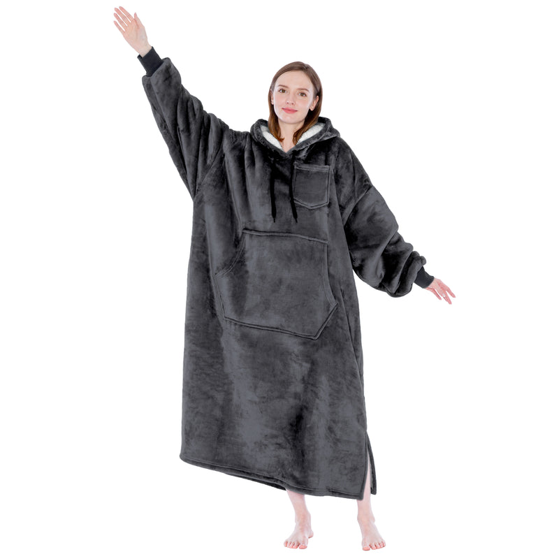Chest Pocket Sherpa Hoodie Blanket - Kangaroo Pocket (Regular / Long)