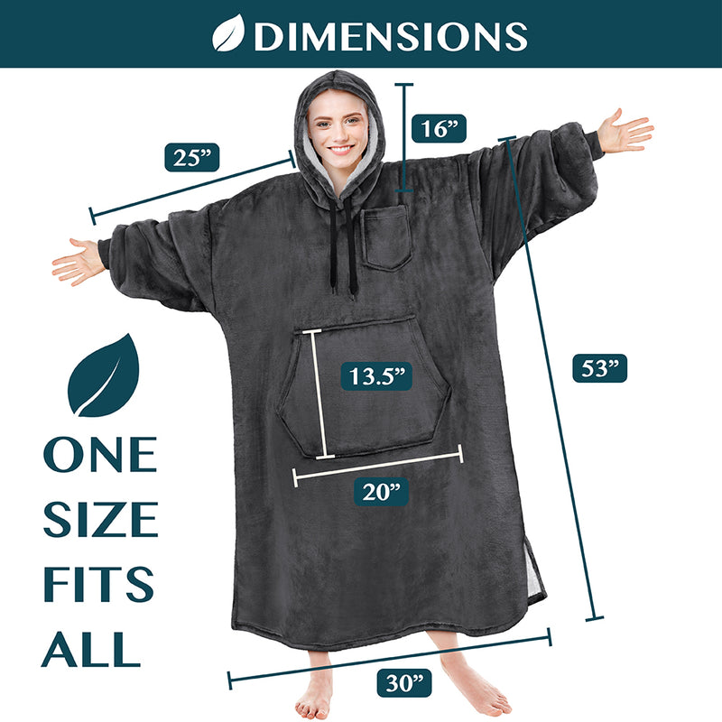 Chest Pocket Sherpa Hoodie Blanket - Kangaroo Pocket (Regular / Long)