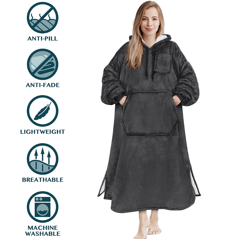 Chest Pocket Sherpa Hoodie Blanket - Kangaroo Pocket (Regular / Long)