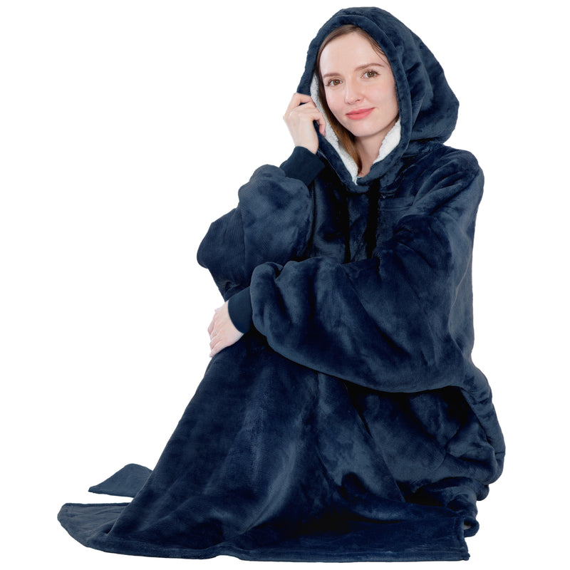 Chest Pocket Sherpa Hoodie Blanket - Kangaroo Pocket (Regular / Long)