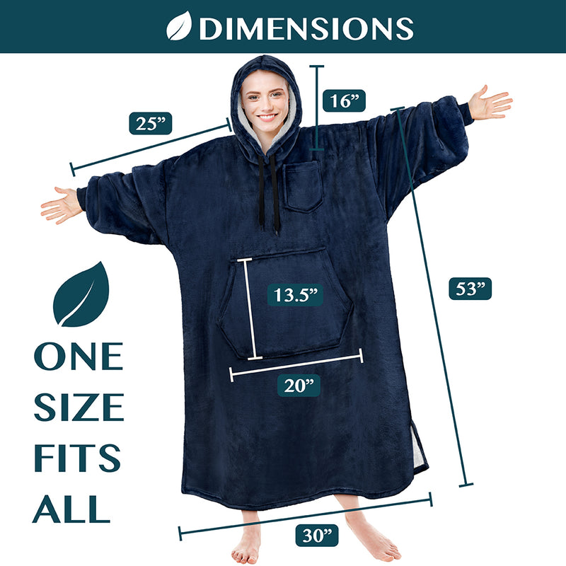 Chest Pocket Sherpa Hoodie Blanket - Kangaroo Pocket (Regular / Long)