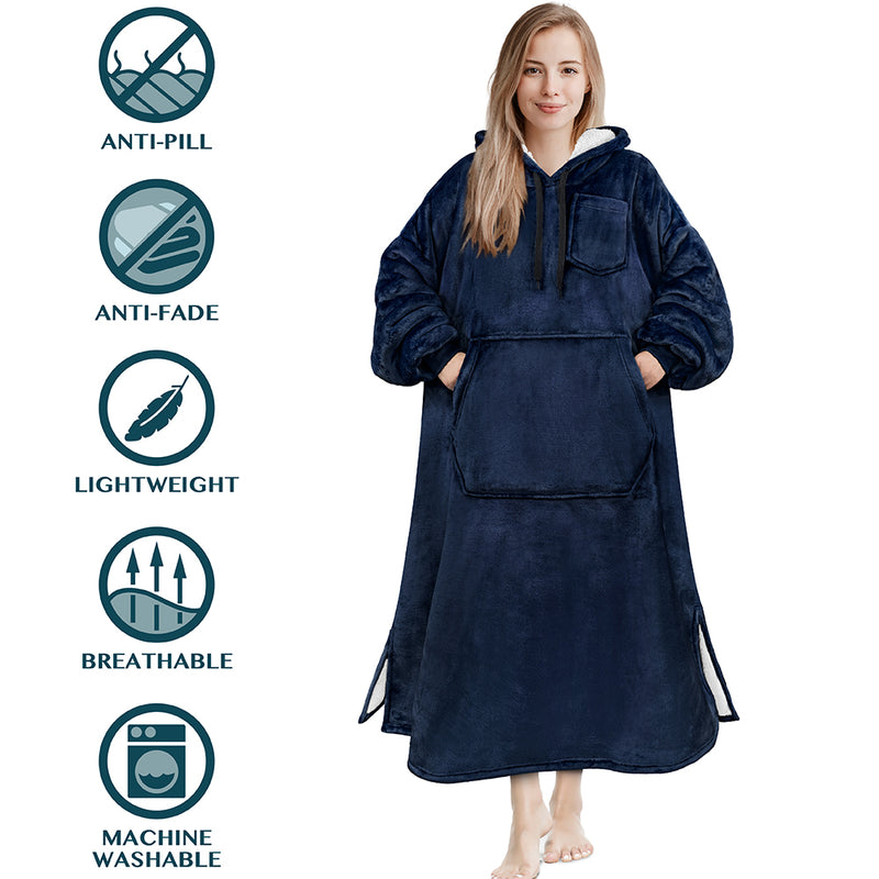 Chest Pocket Sherpa Hoodie Blanket - Kangaroo Pocket (Regular / Long)