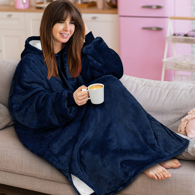 Chest Pocket Sherpa Hoodie Blanket - Kangaroo Pocket (Regular / Long)
