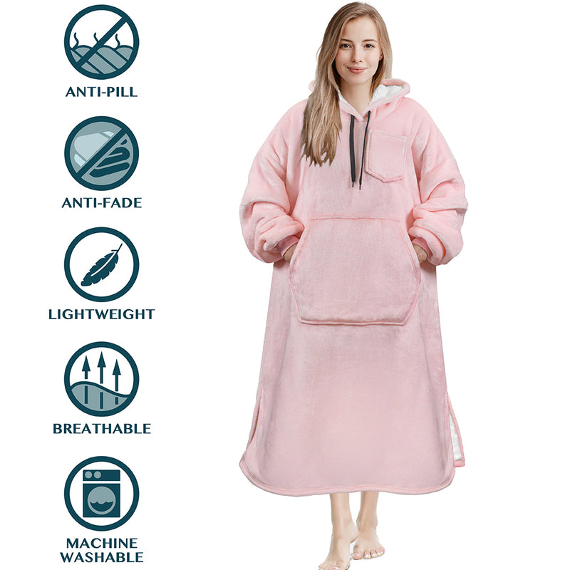 Chest Pocket Sherpa Hoodie Blanket - Kangaroo Pocket (Regular / Long)
