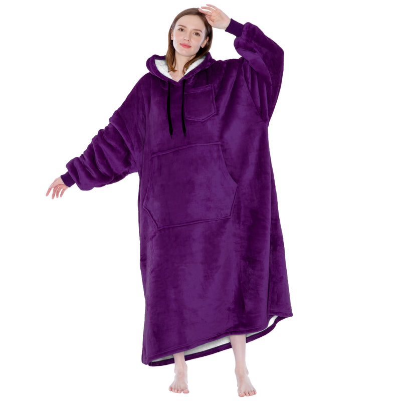 Chest Pocket Sherpa Hoodie Blanket - Kangaroo Pocket (Regular / Long)