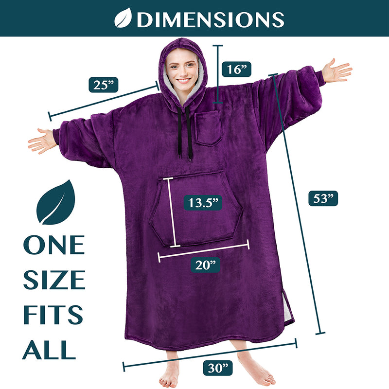 Chest Pocket Sherpa Hoodie Blanket - Kangaroo Pocket (Regular / Long)