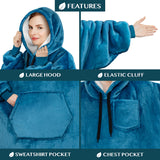 Chest Pocket Sherpa Hoodie Blanket - Kangaroo Pocket (Regular / Long)