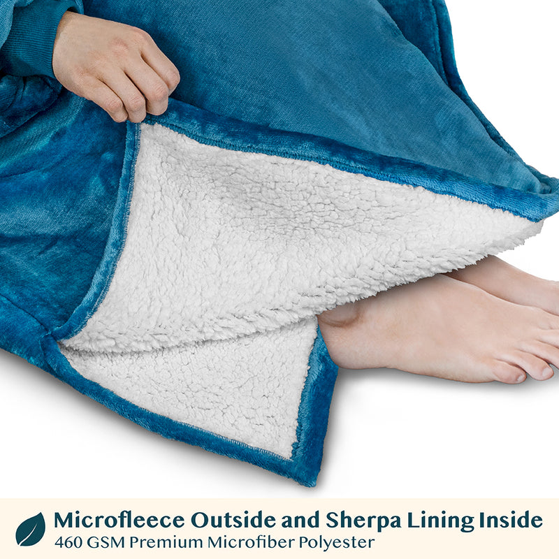 Chest Pocket Sherpa Hoodie Blanket - Kangaroo Pocket (Regular / Long)