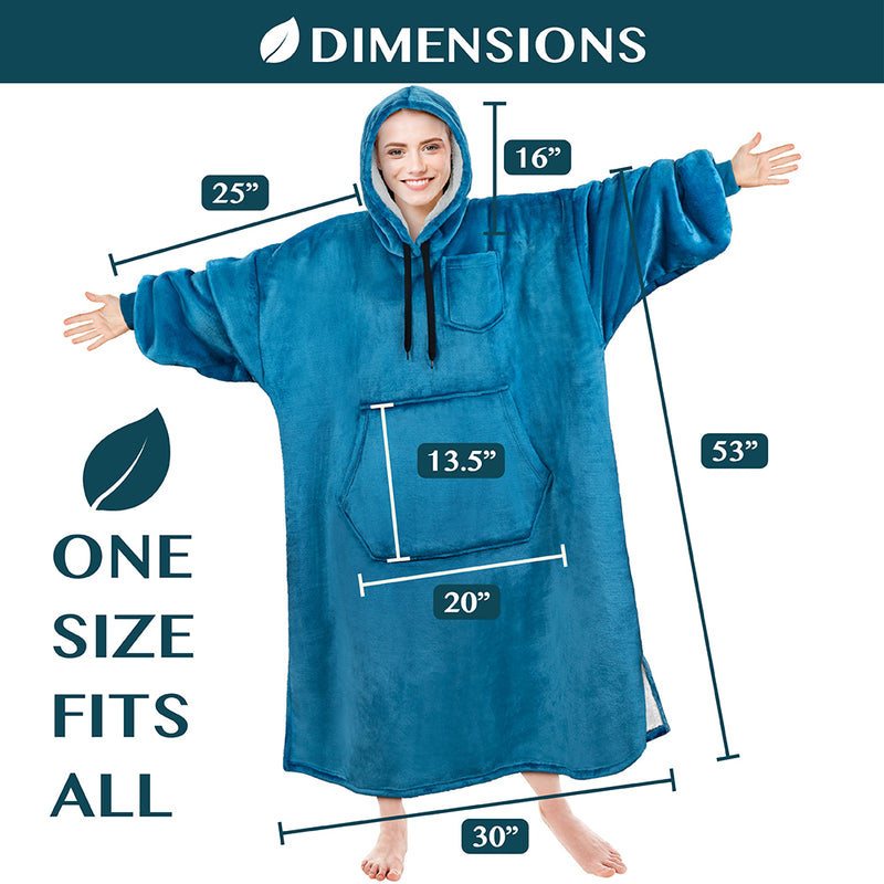 Chest Pocket Sherpa Hoodie Blanket - Kangaroo Pocket (Regular / Long)