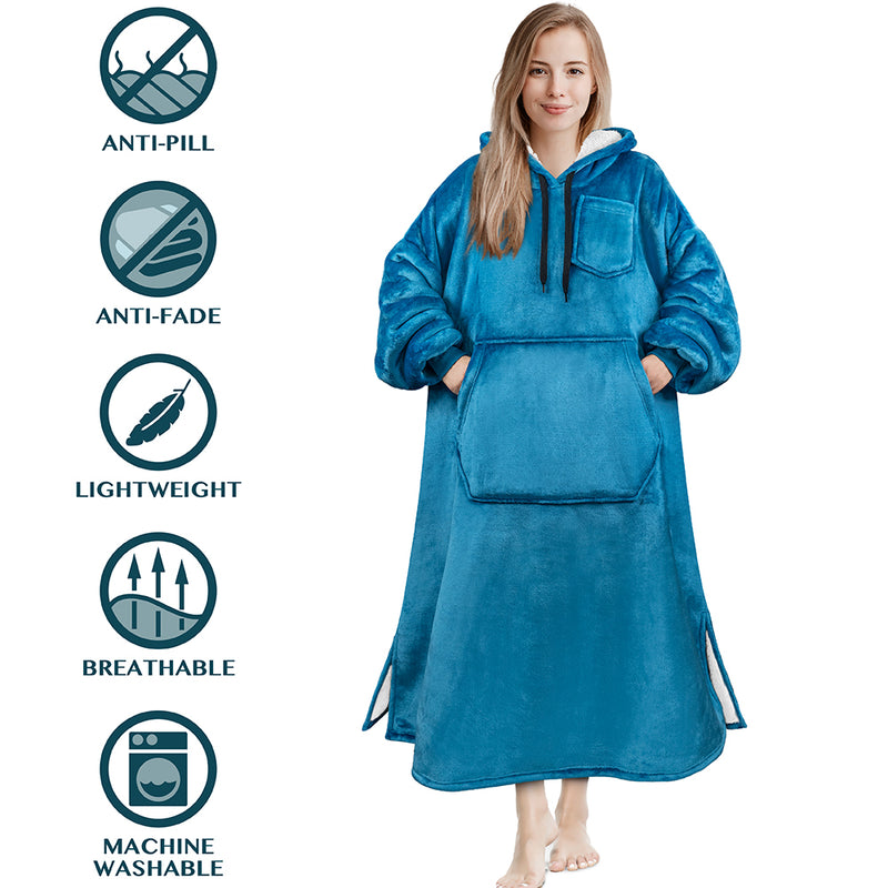 Chest Pocket Sherpa Hoodie Blanket - Kangaroo Pocket (Regular / Long)