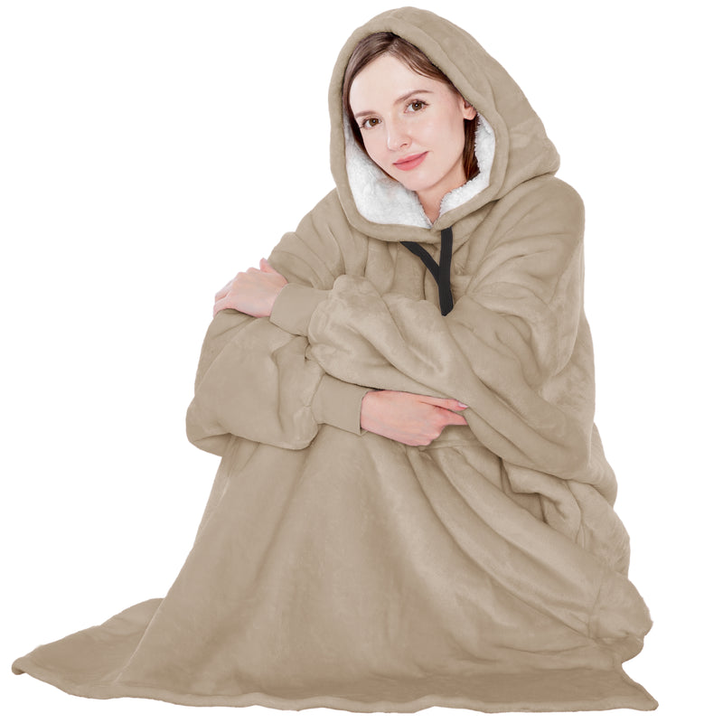 Chest Pocket Sherpa Hoodie Blanket - Kangaroo Pocket (Regular / Long)