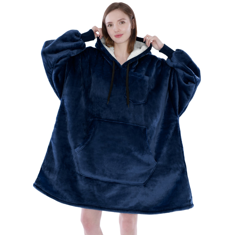 Chest Pocket Sherpa Hoodie Blanket - Kangaroo Pocket (Regular / Long)