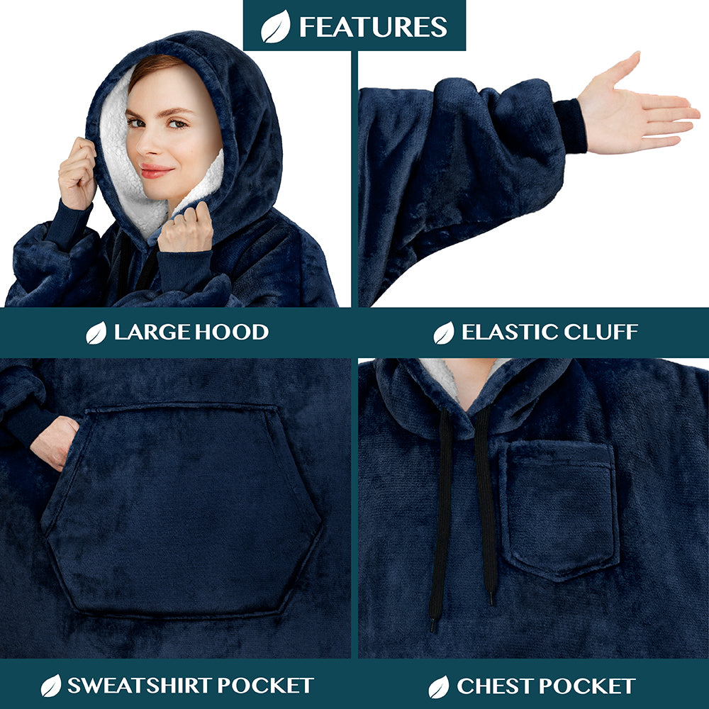 Chest Pocket Sherpa Hoodie Blanket - Kangaroo Pocket (Regular / Long)
