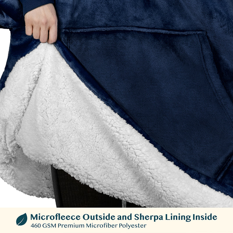 Chest Pocket Sherpa Hoodie Blanket - Kangaroo Pocket (Regular / Long)