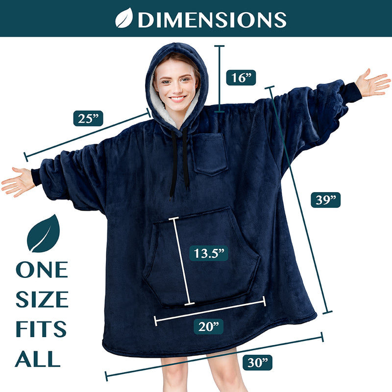 Chest Pocket Sherpa Hoodie Blanket - Kangaroo Pocket (Regular / Long)