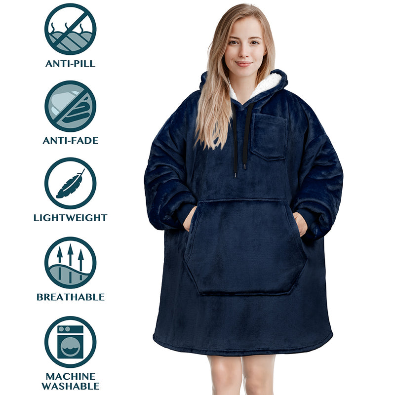 Chest Pocket Sherpa Hoodie Blanket - Kangaroo Pocket (Regular / Long)