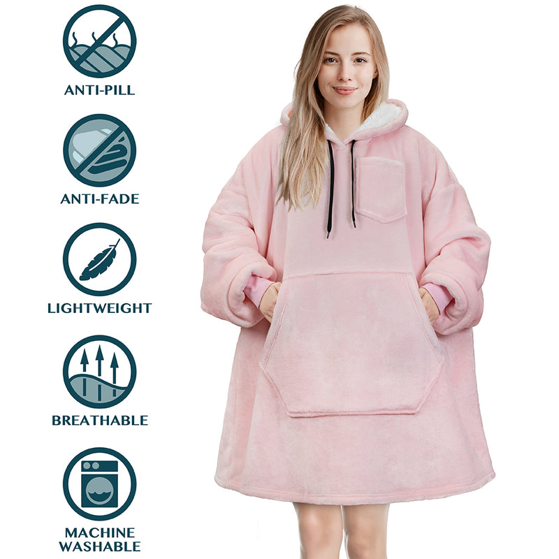 Chest Pocket Sherpa Hoodie Blanket - Kangaroo Pocket (Regular / Long)