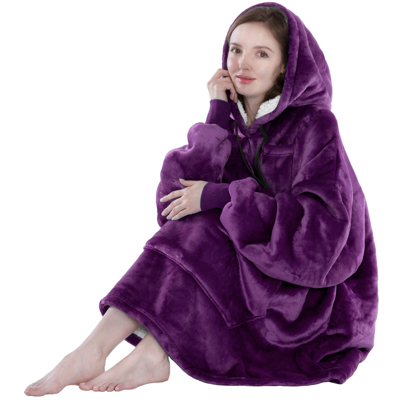 Chest Pocket Sherpa Hoodie Blanket - Kangaroo Pocket (Regular / Long)