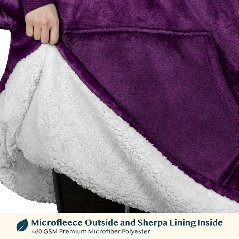 Chest Pocket Sherpa Hoodie Blanket - Kangaroo Pocket (Regular / Long)