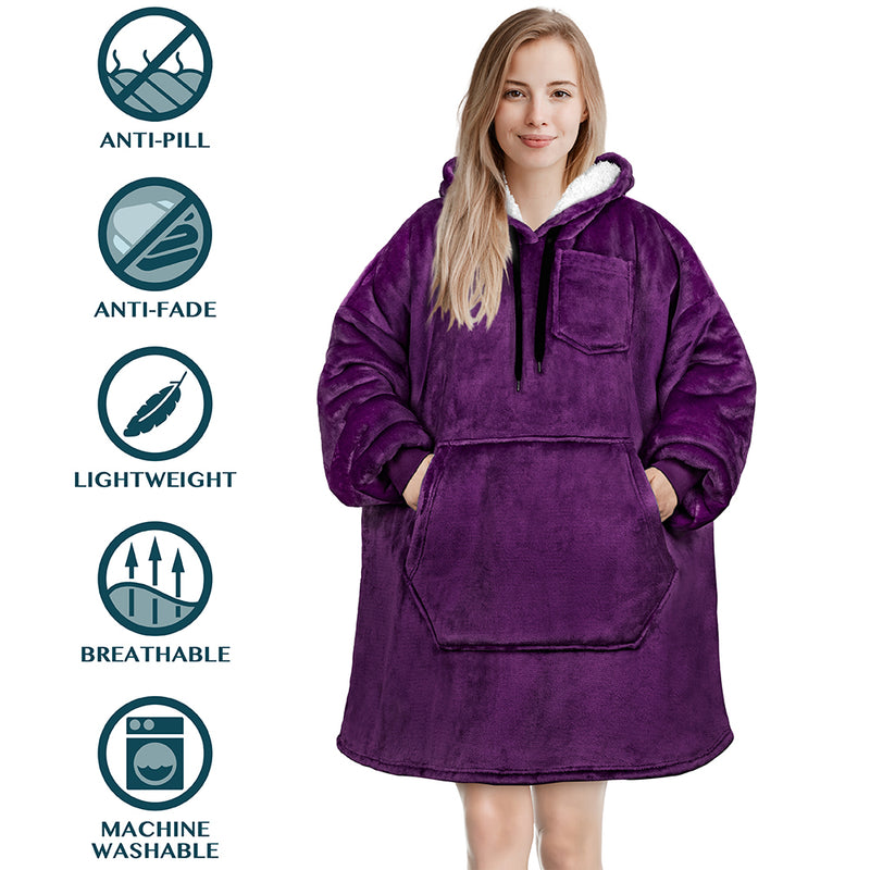 Chest Pocket Sherpa Hoodie Blanket - Kangaroo Pocket (Regular / Long)