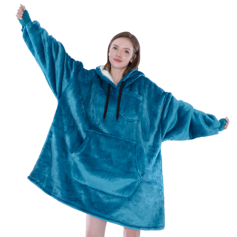 Chest Pocket Sherpa Hoodie Blanket - Kangaroo Pocket (Regular / Long)