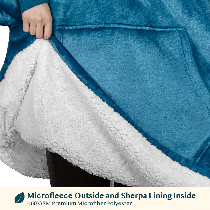 Chest Pocket Sherpa Hoodie Blanket - Kangaroo Pocket (Regular / Long)