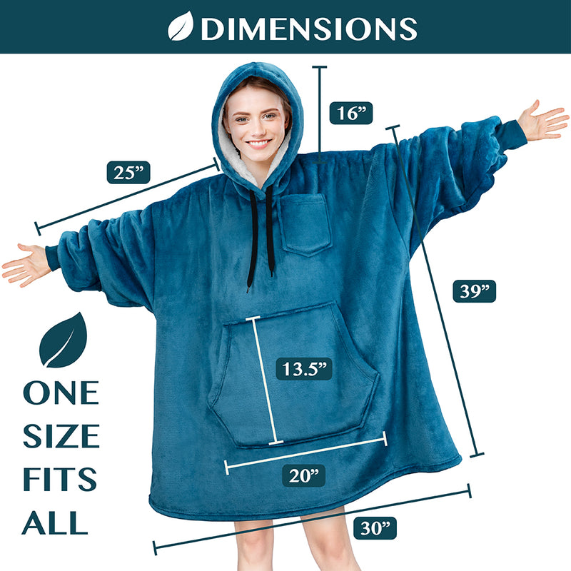 Chest Pocket Sherpa Hoodie Blanket - Kangaroo Pocket (Regular / Long)