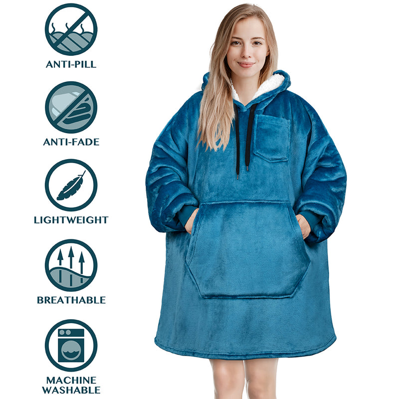 Chest Pocket Sherpa Hoodie Blanket - Kangaroo Pocket (Regular / Long)