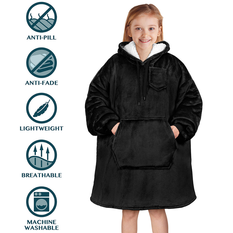 Kid's Chest Pocket Sherpa Hoodie Blanket - Kangaroo Pocket