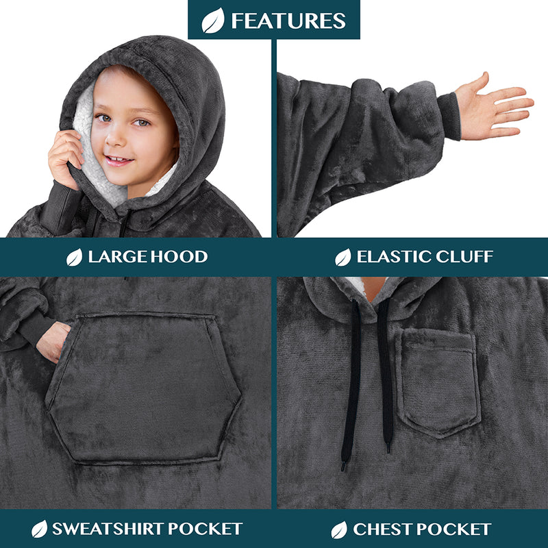 Kid's Chest Pocket Sherpa Hoodie Blanket - Kangaroo Pocket