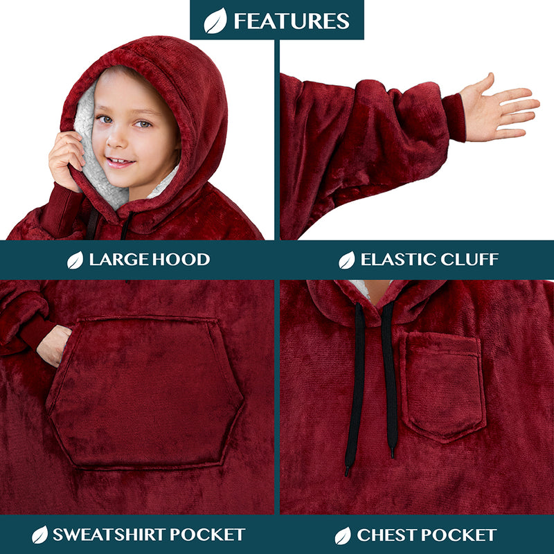 Kid's Chest Pocket Sherpa Hoodie Blanket - Kangaroo Pocket