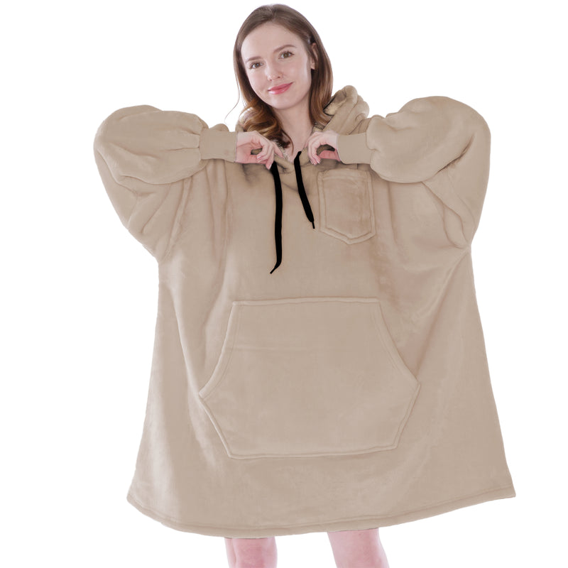 Chest Pocket Sherpa Hoodie Blanket - Kangaroo Pocket (Regular / Long)