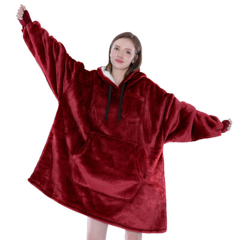 Chest Pocket Sherpa Hoodie Blanket - Kangaroo Pocket (Regular / Long)