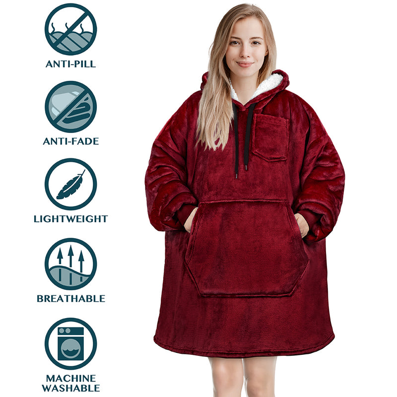 Chest Pocket Sherpa Hoodie Blanket - Kangaroo Pocket (Regular / Long)