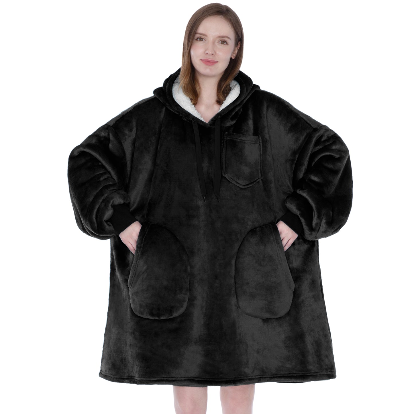 Chest Pocket Sherpa Hoodie Blanket - Patch Pocket (Regular / Long)