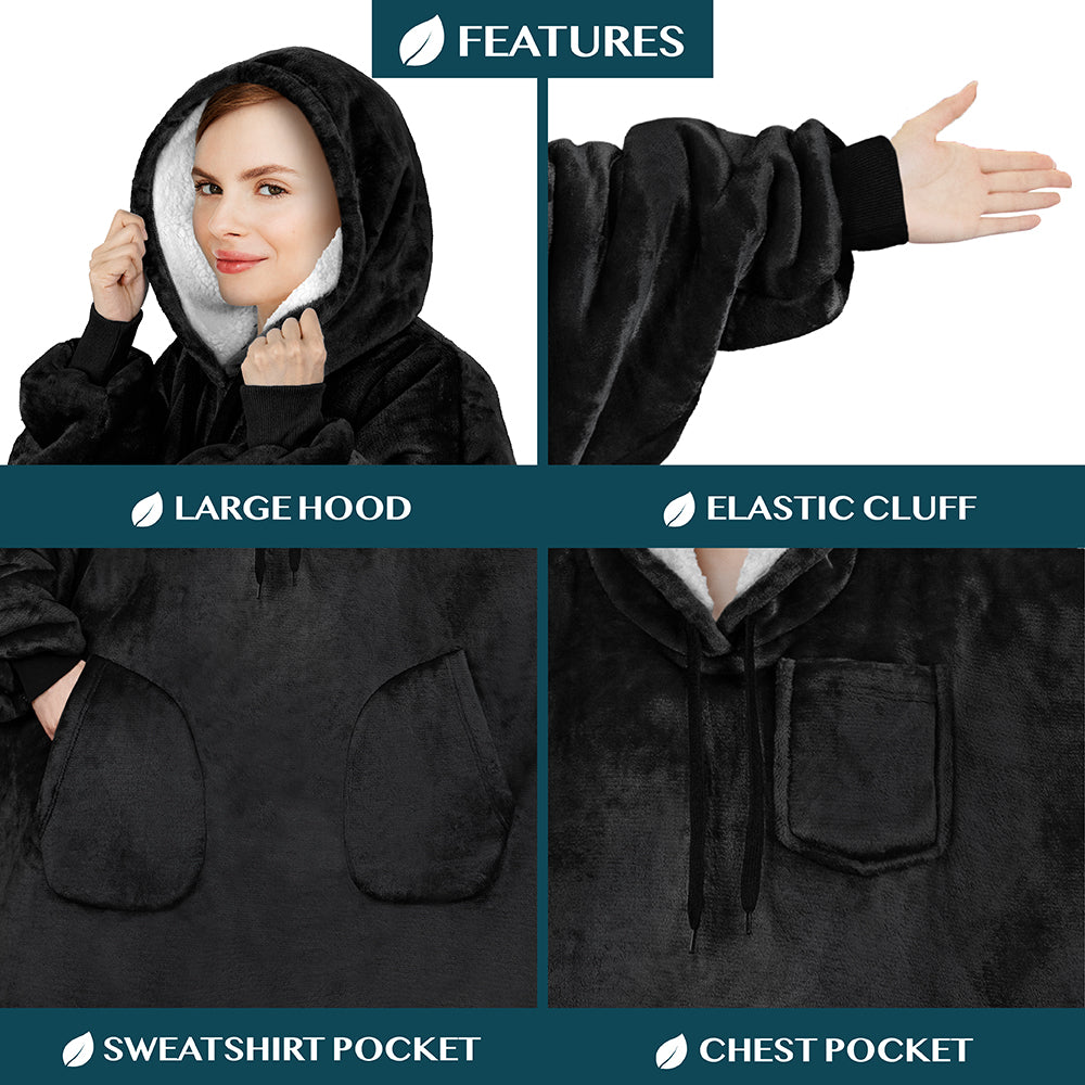 Chest Pocket Sherpa Hoodie Blanket - Patch Pocket (Regular / Long)