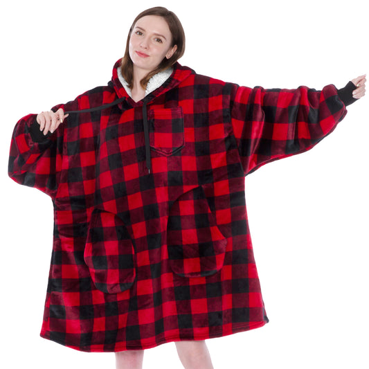 Chest Pocket Sherpa Hoodie Blanket - Patch Pocket (Regular / Long)