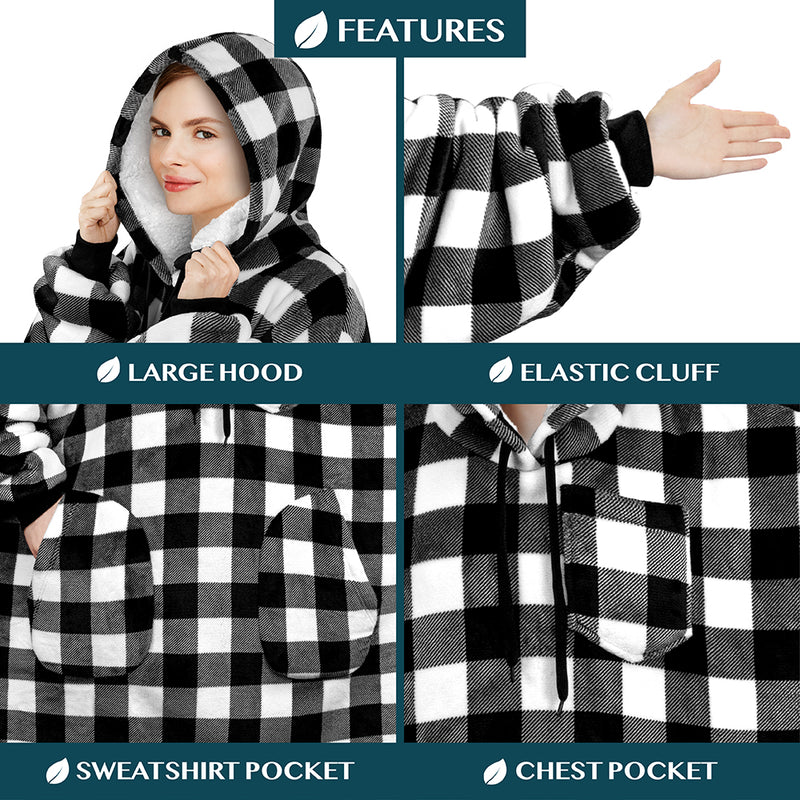 Chest Pocket Sherpa Hoodie Blanket - Patch Pocket (Regular / Long)